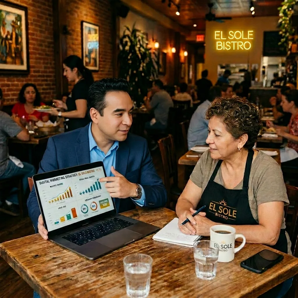 Analytics illustrated in a digital marketing discussion