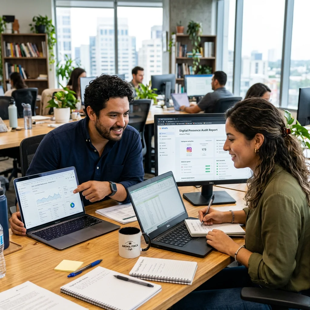 Digital marketing audit illustrated at a business workspace